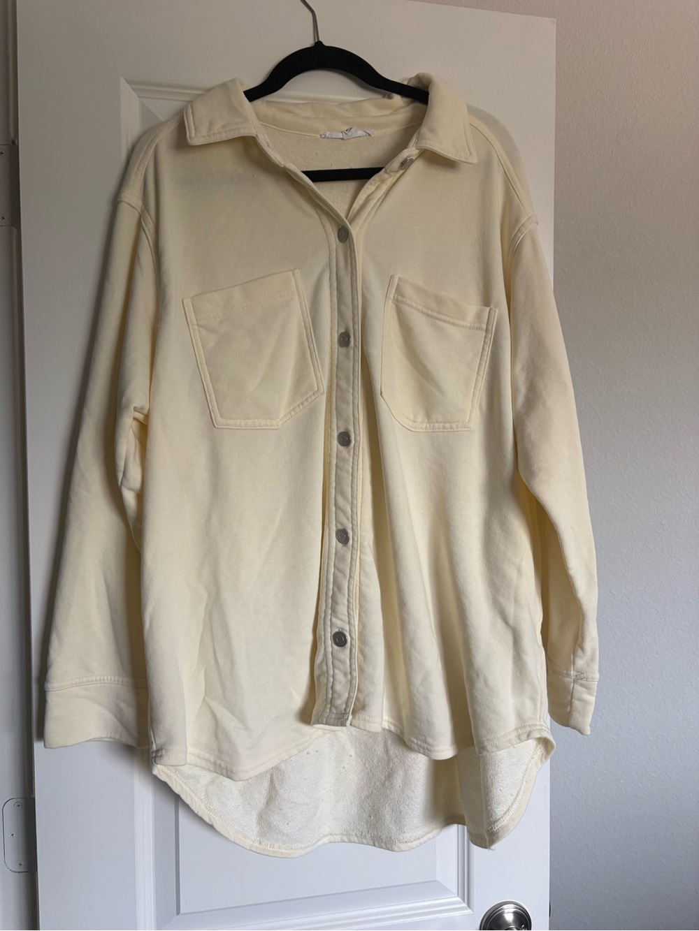Pale Yellow Oversized Button-Up Shirt with Chest Pockets